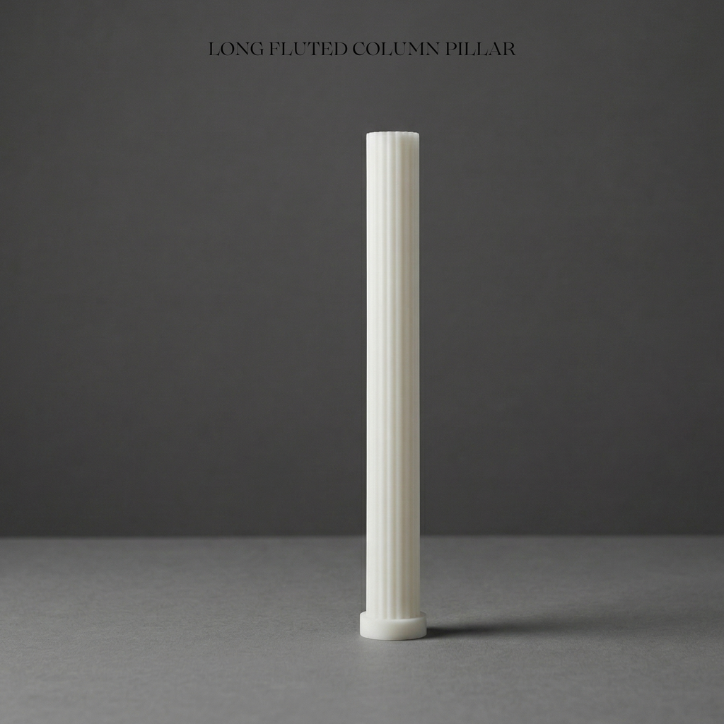 Long fluted column pillar on a gray background