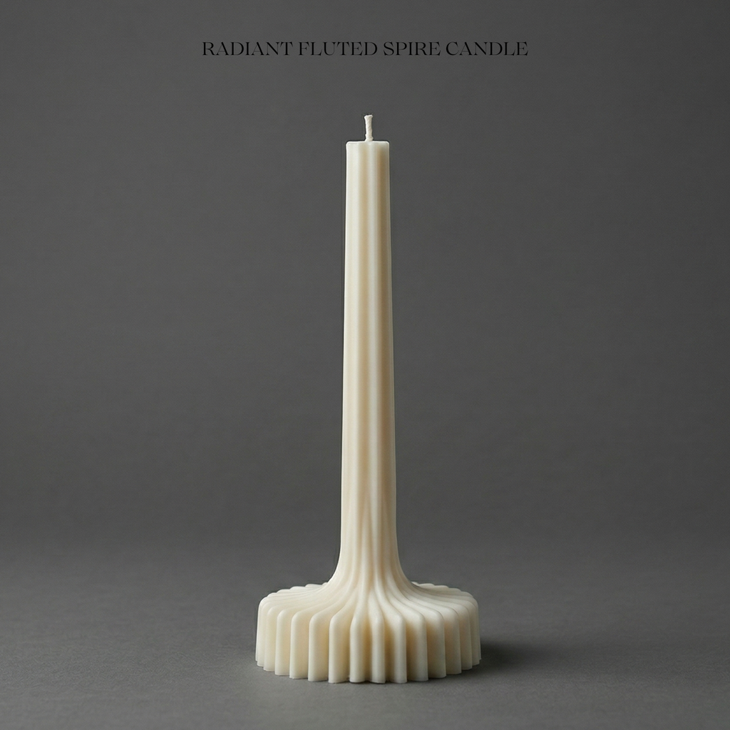 Radiant fluted spire candle on a gray background