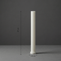 White cylindrical object with measurements on a gray background