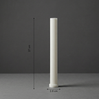 White cylindrical object with measurements on a gray background