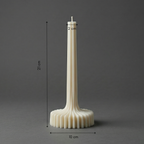 White candle holder with measurements on a gray background