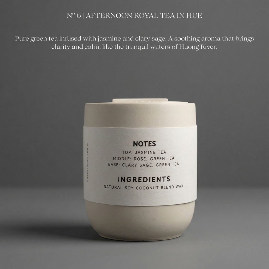 Candle with a label on a gray background